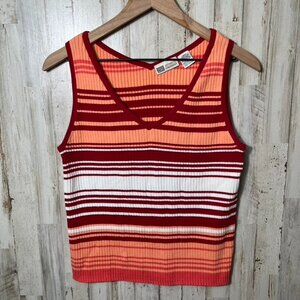 Vintage 90s‎ Faded Glory Stripe Knit Ribbed V Neck Sleeveless Tank Top Womens Lg